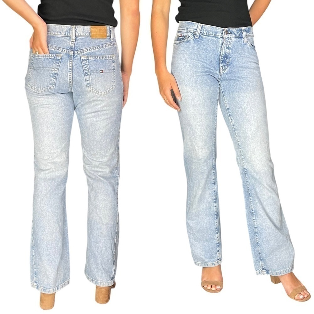 TOMMY HILFIGER Y2K VINTAGE LIGHT WASH FADED COTTON DENIM BLUE BOOTCUT JEANS